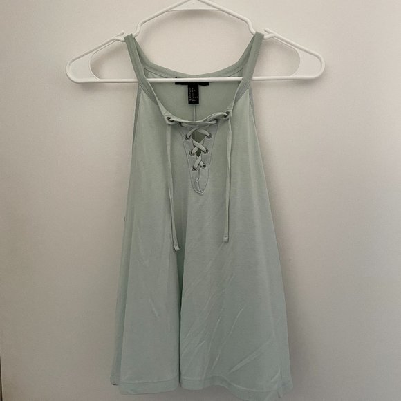 Forever 21 Light Blue Criss Cross Lace Up Halter Tank Top - Picture 1 of 2